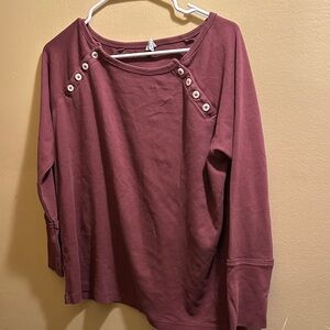 Kate Quinn Burgundy Long Sleeve Top with Button Accents